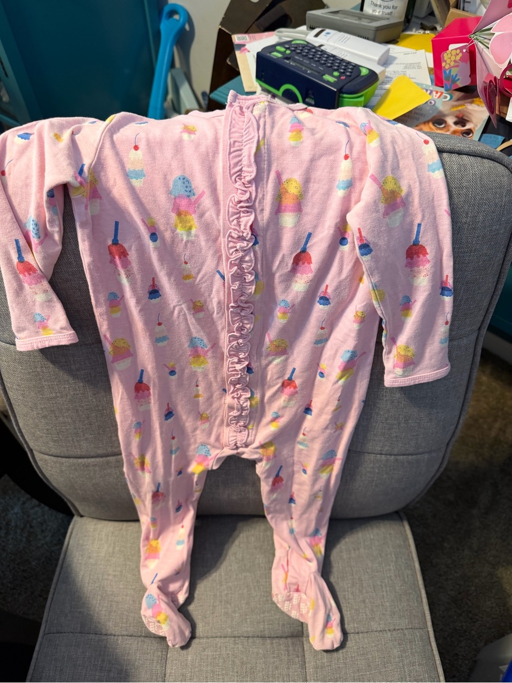 Magnetic Me Pink Ice Cream Print Ruffle-Front Kids One-Piece